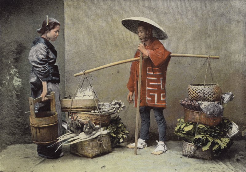 A Vegetable Merchant in Japan by European Photographer