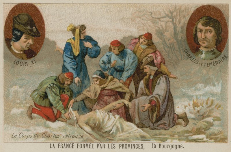 Recovering the body of Charles the Bold, Duke of Burgundy, after the Battle of Nancy, 1477 by European School