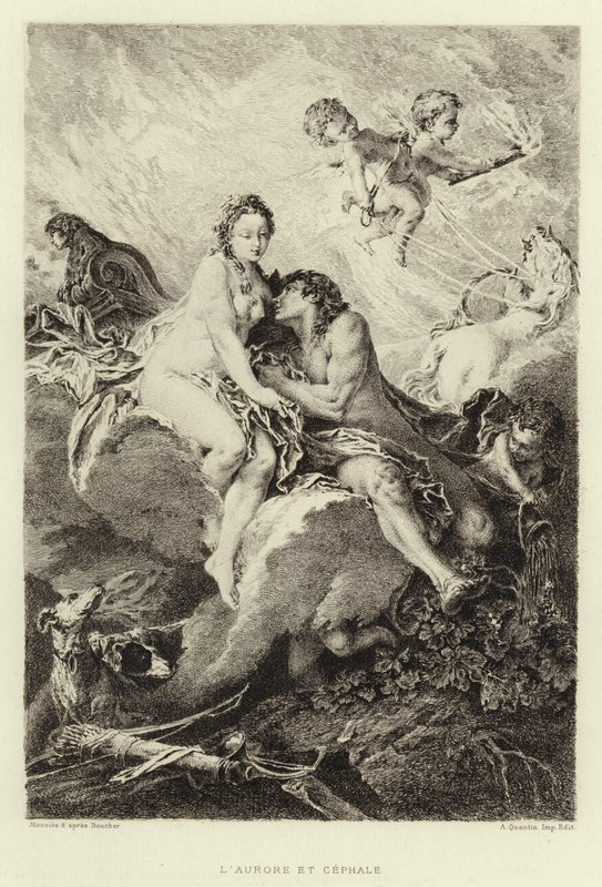 Aurora and Cephalus (engraving) by Francois (after) Boucher