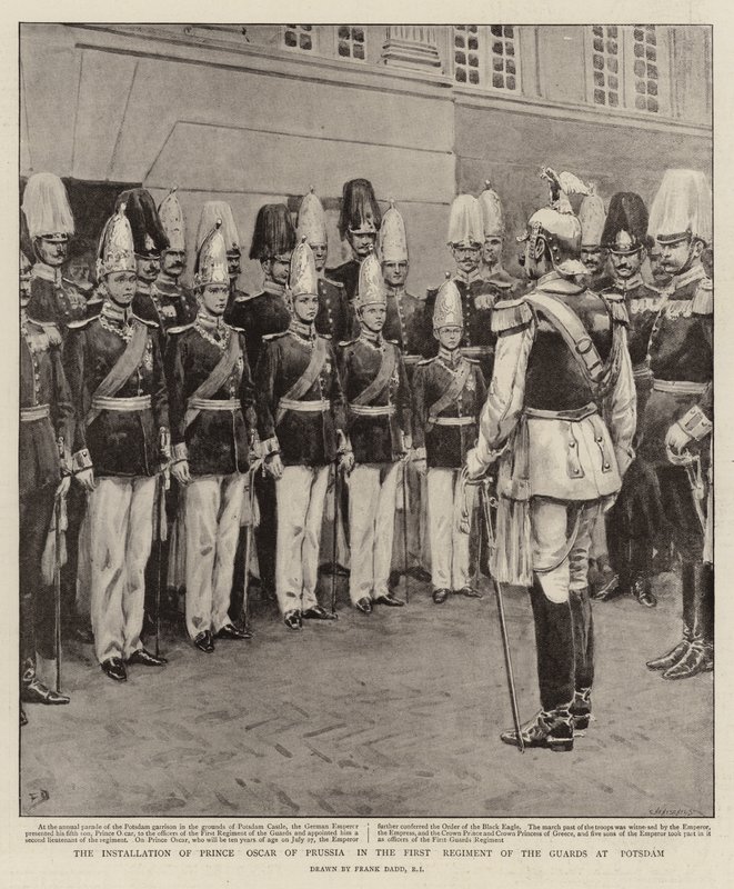 The Installation of Prince Oscar of Prussia in the First Regiment of the Guards at Potsdam by Frank Dadd
