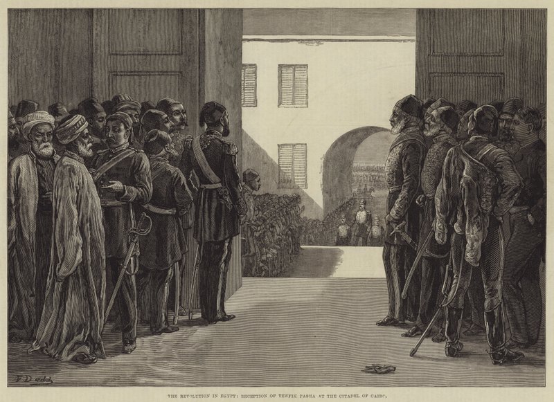 The Revolution in Egypt, Reception of Tewfik Pasha at the Citadel of Cairo by Frank Dadd