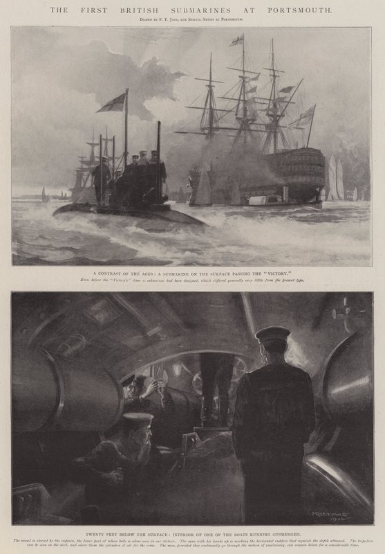 The First British Submarines at Portsmouth by Fred T. Jane