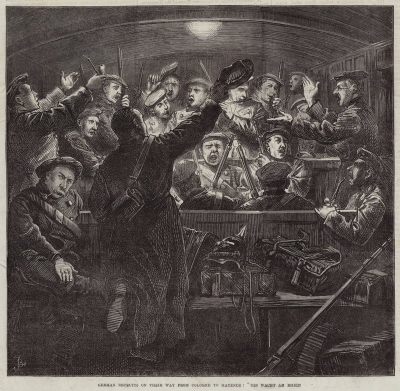German Recruits on Their Way from Cologne to Mayence, Die Wacht Am Rhein by Frederick Barnard