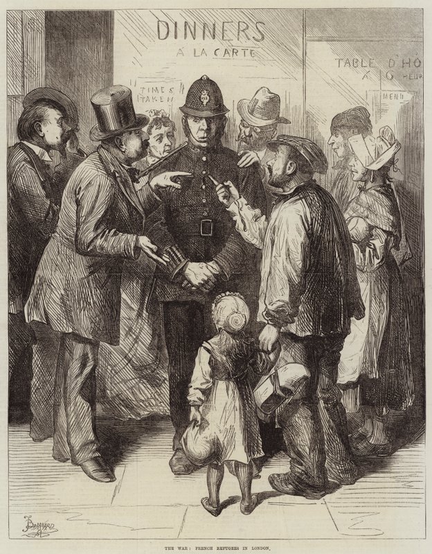The War, French Refugees in London by Frederick Barnard