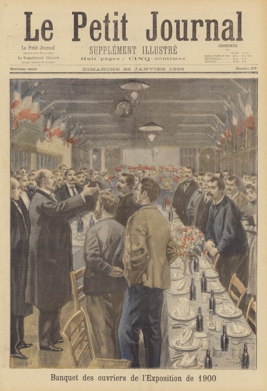 Banquet for workers preparing the site of the Universal Exposition of 1900 in Paris by French School