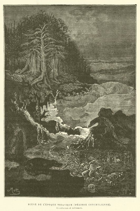 Scene from the Triassic Period (Conchylian Period) by French School