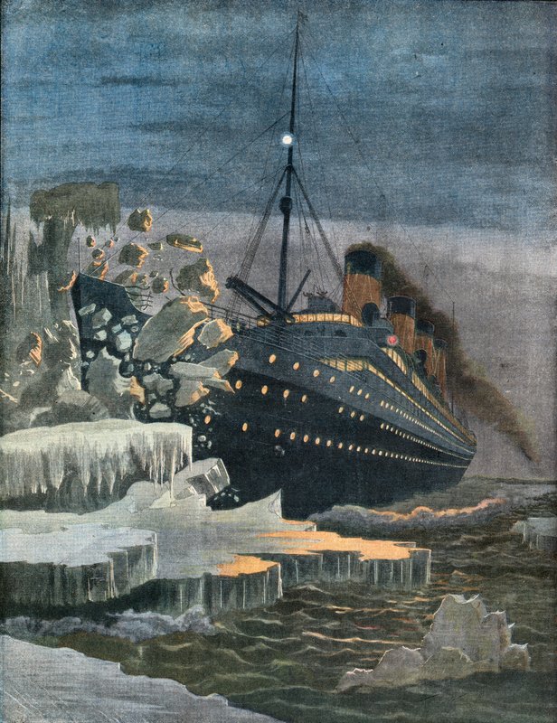 The Titanic Collides with an Iceberg by French School