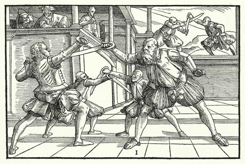 Fencing Scene by German School
