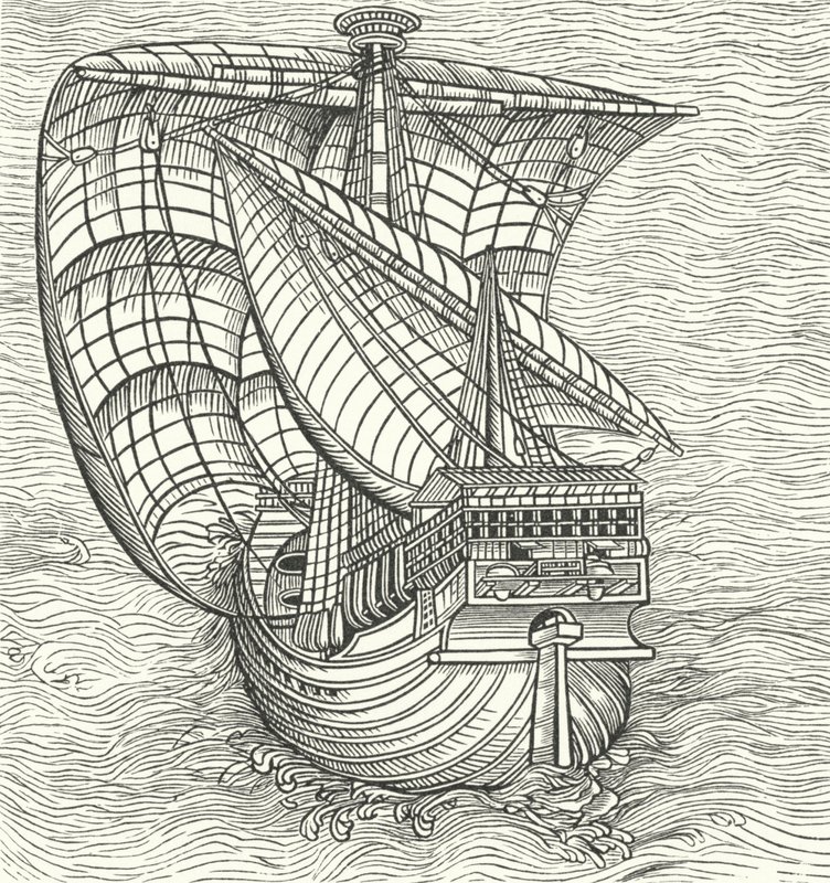 Seagoing ship sailing with the wind by German School