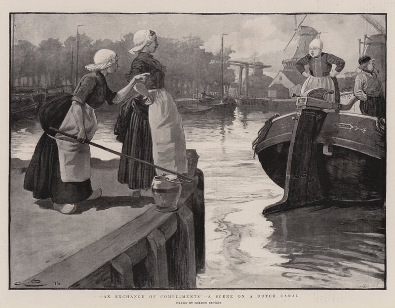An Exchange of Compliments, a Scene on a Dutch Canal by Gordon Frederick Browne