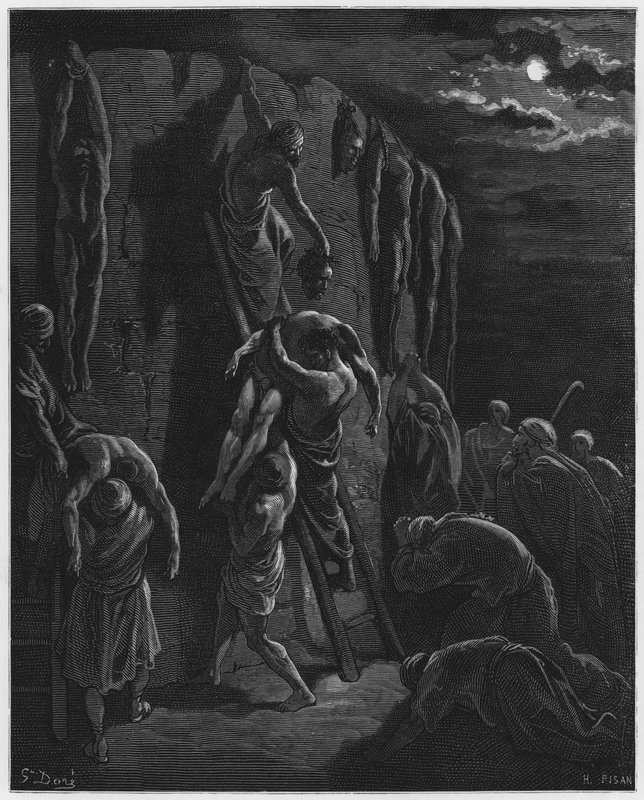 The Inhabitants of Jabesh-Gilead Recovering the Bodies of Saul and His Sons by Gustave Dore