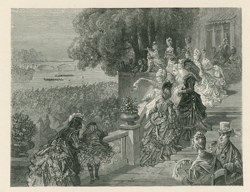 Spectators watching a boat race by Gustave Dore