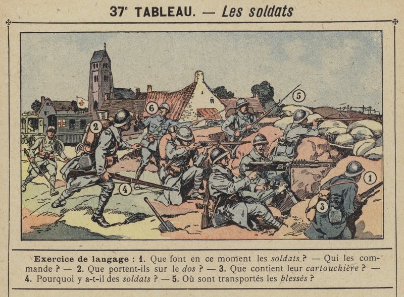 The Soldiers (colour litho) by Gustave Fraipont
