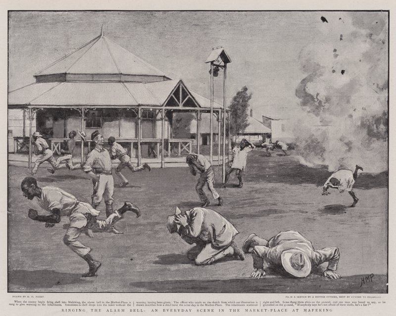 Ringing the Alarm Bell, an Everyday Scene in the Market-Place at Mafeking by Henry Marriott Paget