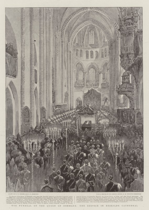 The Funeral of the Queen of Denmark, the Service in Roskilde Cathedral by Henry William Brewer
