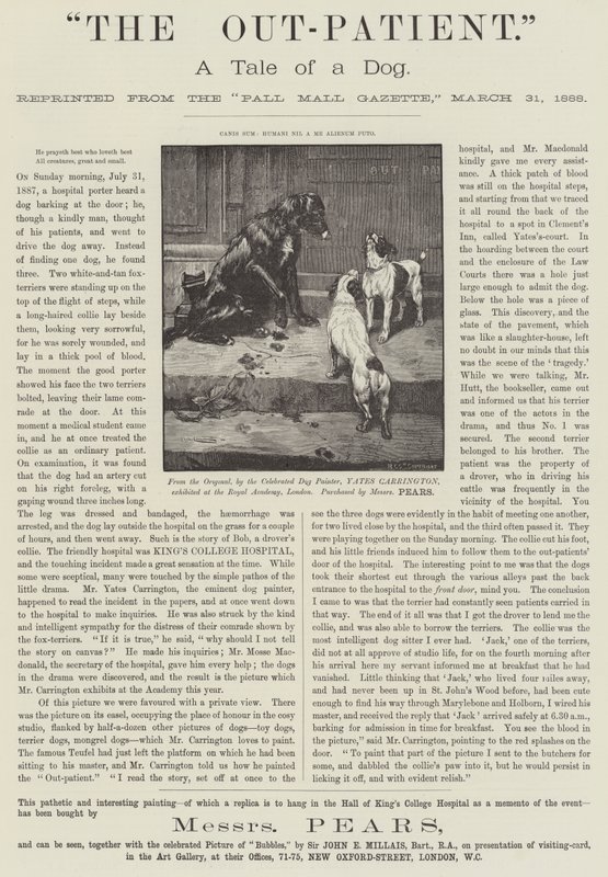 Advertisement, The Out-Patient, a Tale of a Dog (engraving) by James Yates Carrington