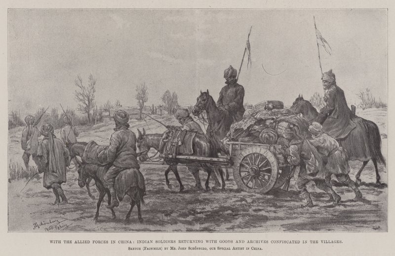 With the Allied Forces in China, Indian Soldiers Returning with Goods and Archives Confiscated in the Villages by Johann Nepomuk Schonberg