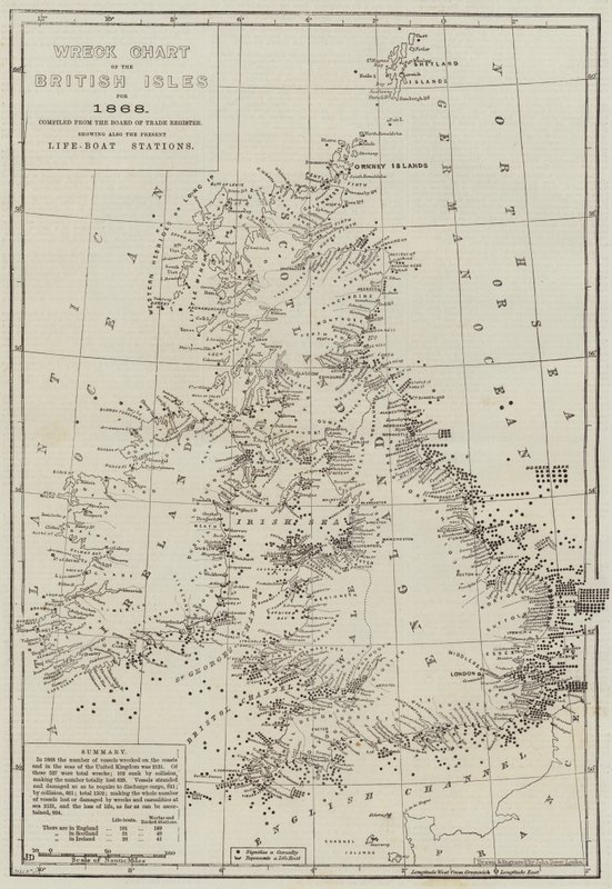 Wreck Chart of the British Isles for 1868 by John Dower