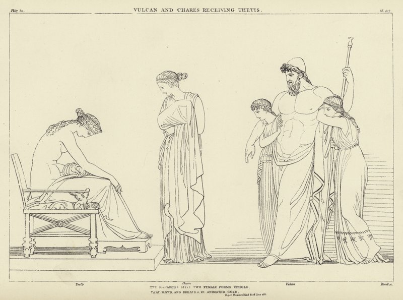 Vulcan and Chares Receiving Thetis by John Flaxman