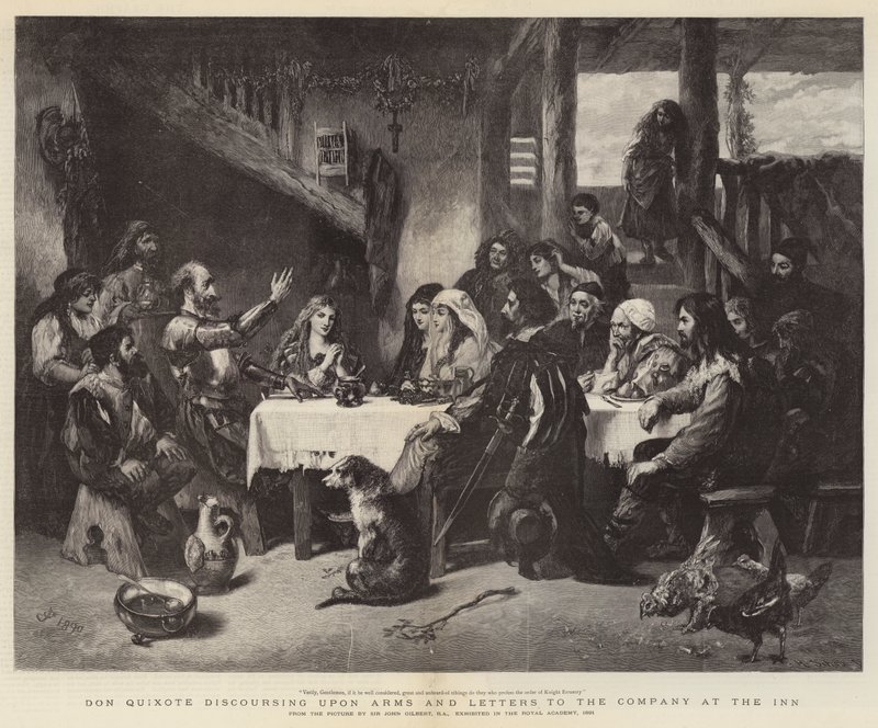 Don Quixote discoursing upon Arms and Letters to the Company at the Inn by John Gilbert
