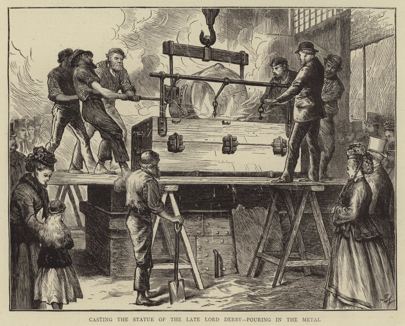 Casting the Statue of the Late Lord Derby, Pouring in the Metal by Joseph Nash