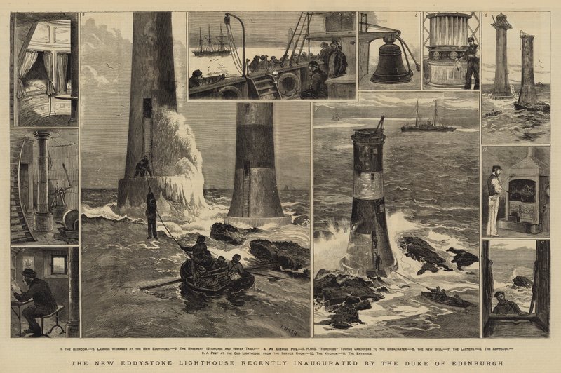 The New Eddystone Lighthouse recently inaugurated by the Duke of Edinburgh by Joseph Nash
