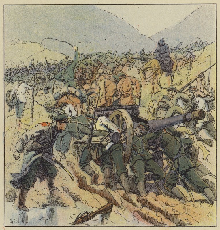 Russian Troops Retreating to Liao-Yang by L. Malespine