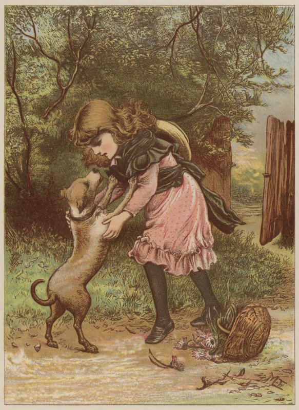 Girl playing with dog by Mary Ellen Edwards