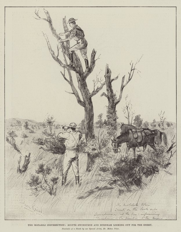 The Matabili Insurrection, Scouts Swinburne and Burnham looking out for the Enemy by Melton Prior