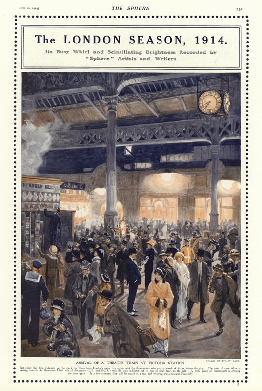 Arrival of a Theatre Train at Victoria Station, London by Philip Dadd