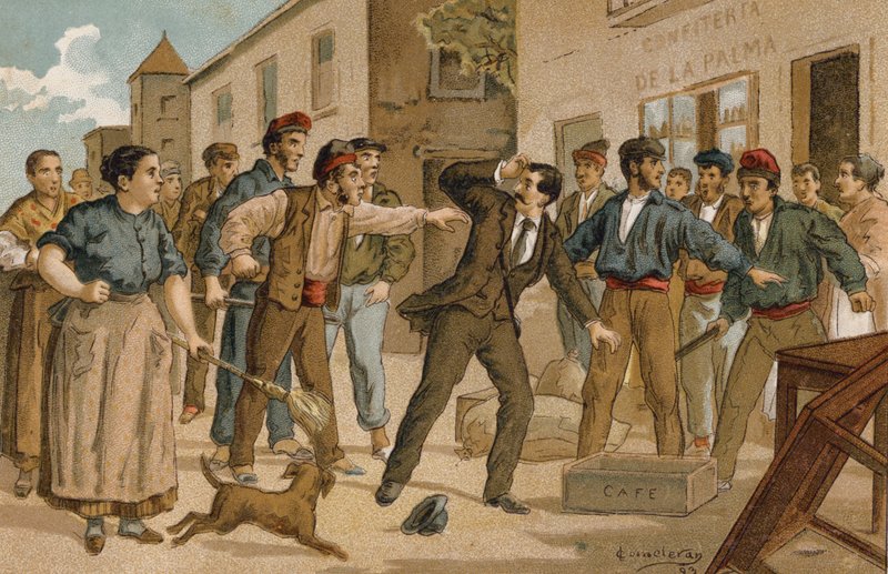 An Agent Confronted by an Angry Crowd Outside a Confectionery Shop by Spanish School