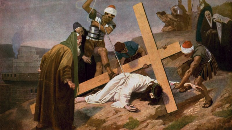 Jesus Falls for the Third Time While Carrying His Cross by Unbekannt Unbekannt