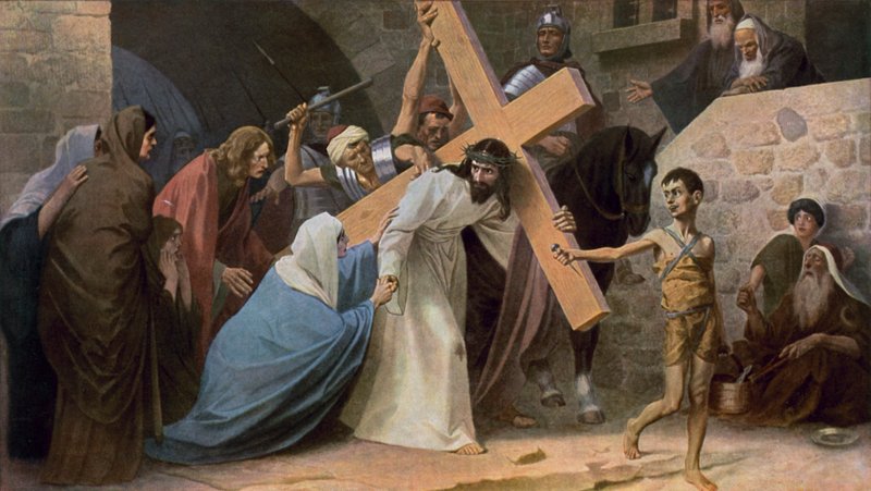 Jesus Meets His Mother, Mary, While Carrying His Cross by Unbekannt Unbekannt
