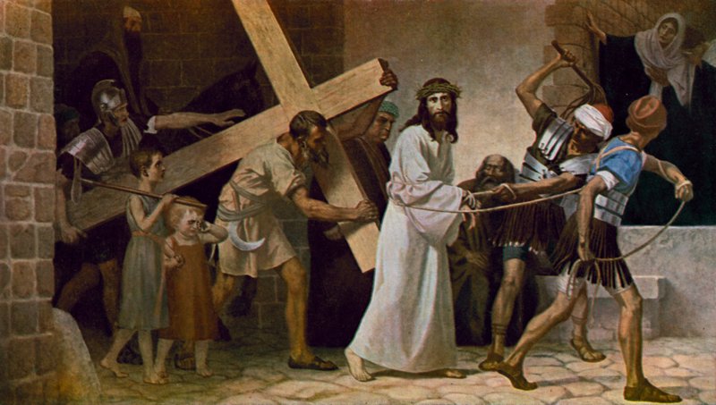 Simon of Cyrene Helping Jesus to Carry His Cross by Unbekannt Unbekannt