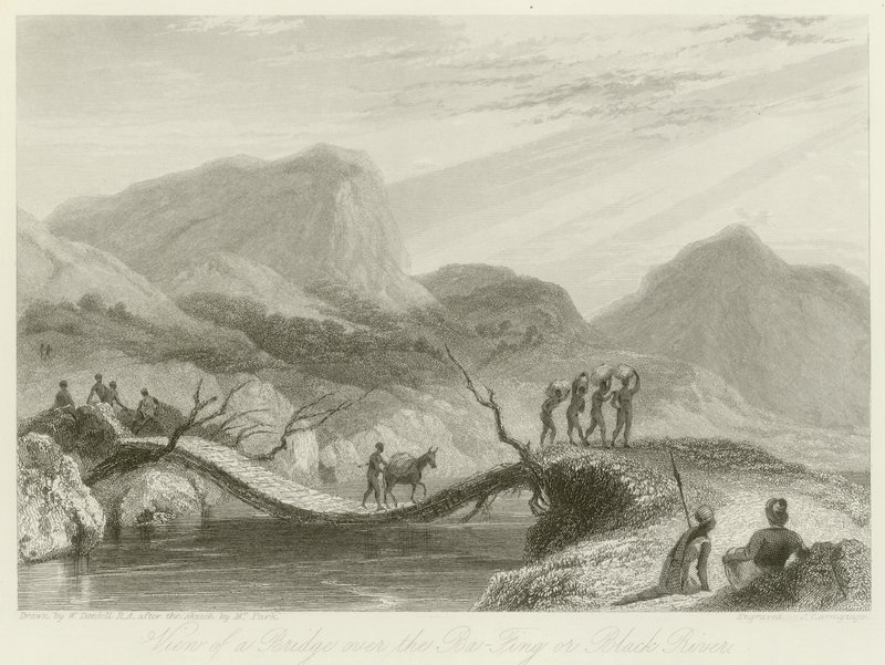 View of a bridge over the Ba-Fing by William Daniell