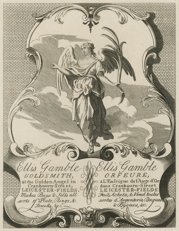Advert for Ellis Gamble, Goldsmith by William Hogarth