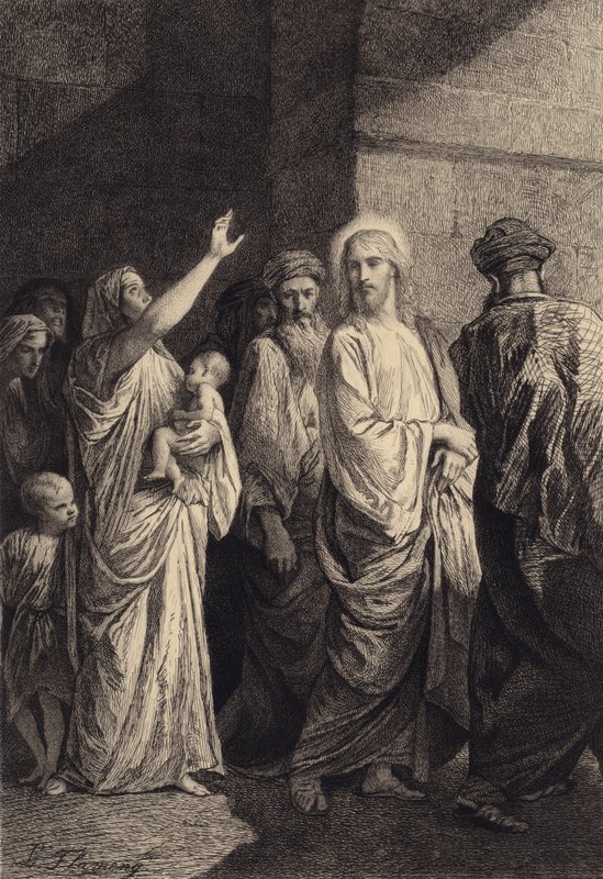 A Woman Glorifies Jesus by after Albert Robida