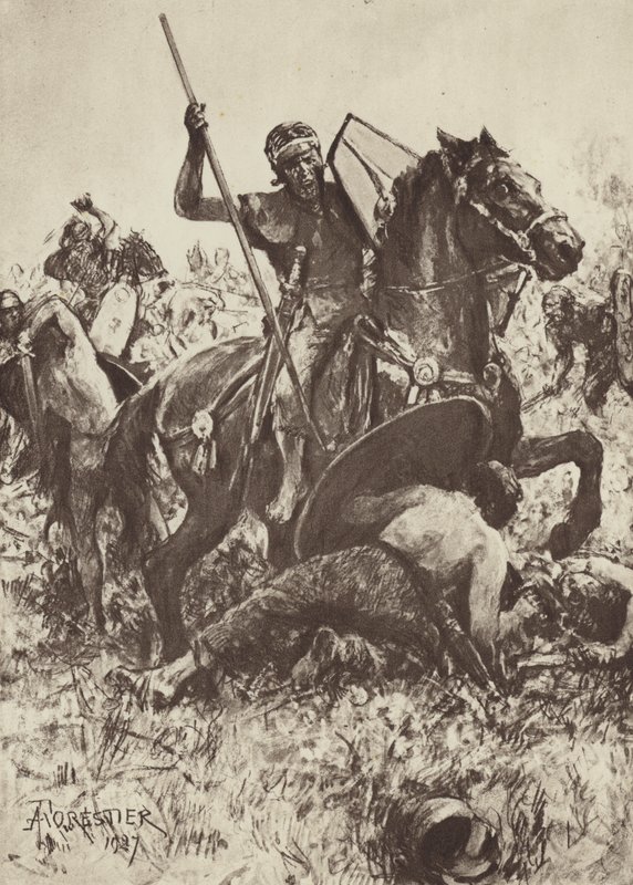 Auxiliary Cavalry Attacking German Tribesmen by after Amedee Forestier