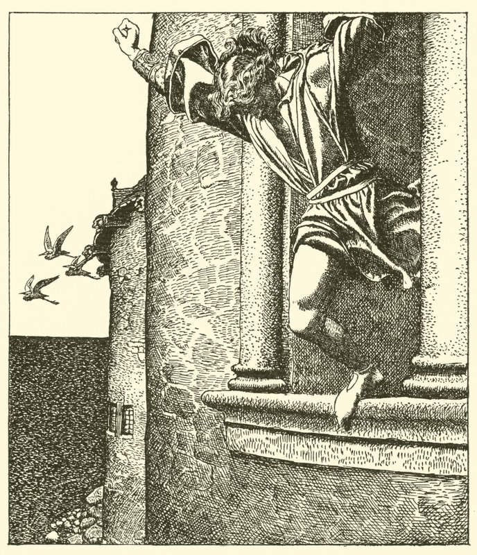 Sir Tristram leaps into the Sea by after Howard Pyle