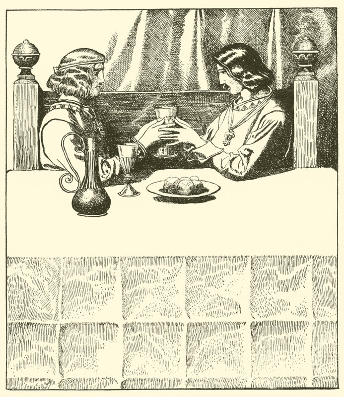 Sir Tristram sits with Sir Launcelot by after Howard Pyle