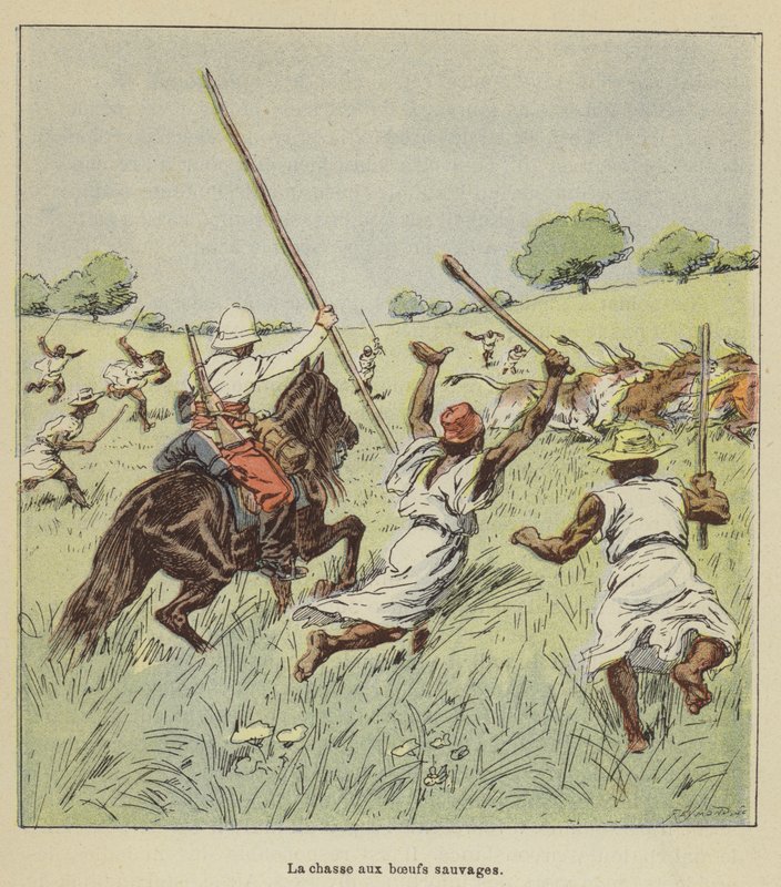 Hunting Wild Oxen by after Louis Charles Bombled